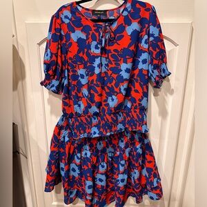 Sugarlips Matador set smocked blue red floral eclipse mini skirt and top 1x 2x